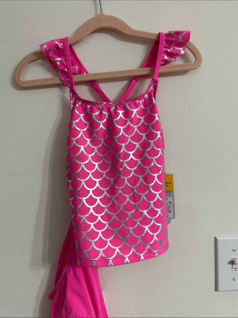 Cat and Jack Hot Pink Metallic Silver Scale Tankini Top with matching bottoms